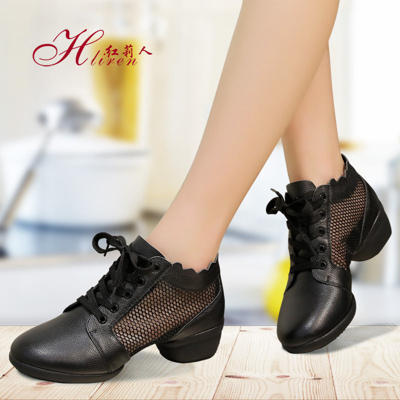 Hongliren's new summer square dance shoes leather ladies breathable soft bottom sailor dance modern dance shoes net