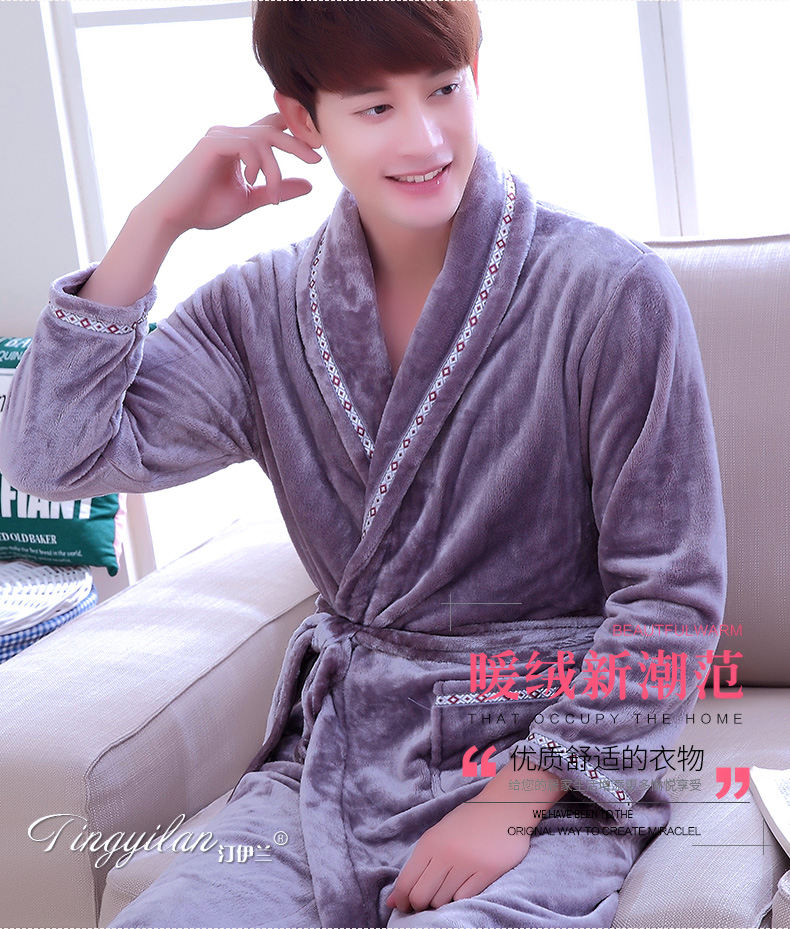 Thương hiệu nam dày áo choàng dày flannel mùa thu và mùa đông áo choàng tắm san hô lông cừu dài tay đồ ngủ nhà tắm dịch vụ áo khoác ngủ