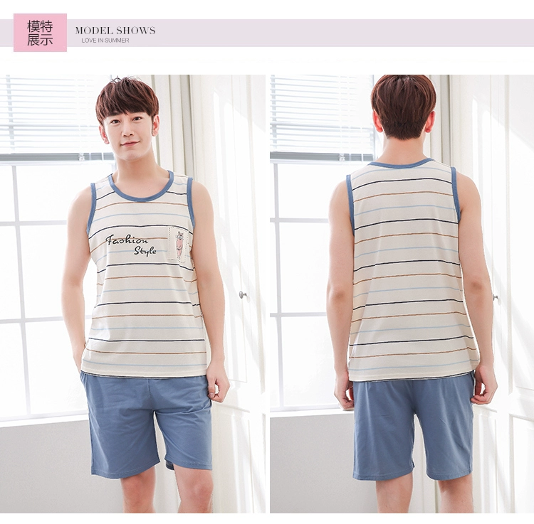 2018 mùa hè Hàn Quốc đồ ngủ nam vest quần short thanh niên không tay cộng với phân bón XL mỏng phim hoạt hình phù hợp với dịch vụ nhà