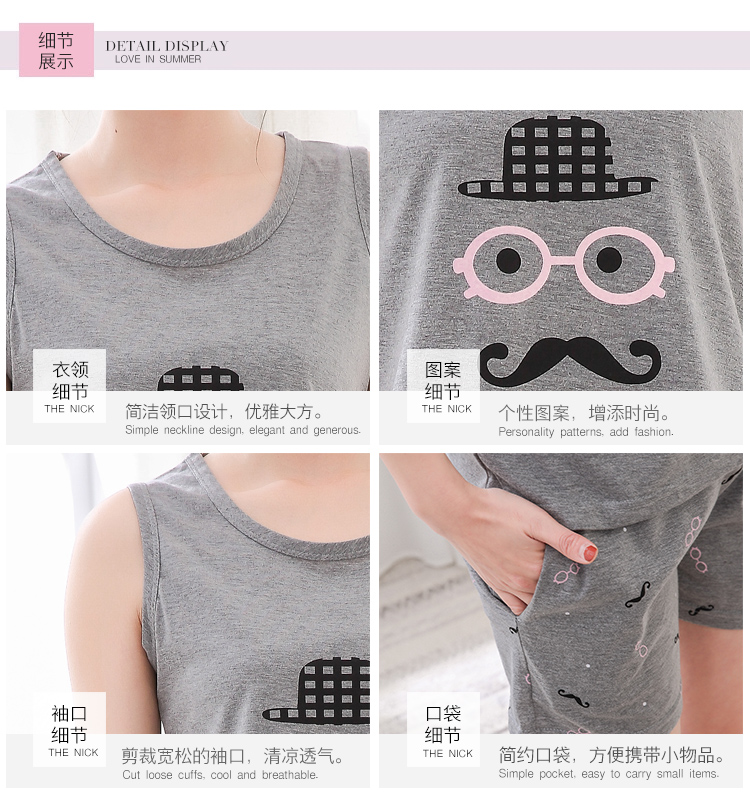 Mùa hè cotton vest đồ ngủ vài mùa hè nam giới và phụ nữ có thể mặc cotton không tay quần short cartoon dịch vụ nhà phù hợp với kiểu đồ bộ