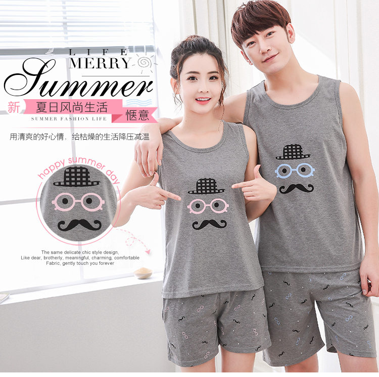 Mùa hè cotton vest đồ ngủ vài mùa hè nam giới và phụ nữ có thể mặc cotton không tay quần short cartoon dịch vụ nhà phù hợp với kiểu đồ bộ