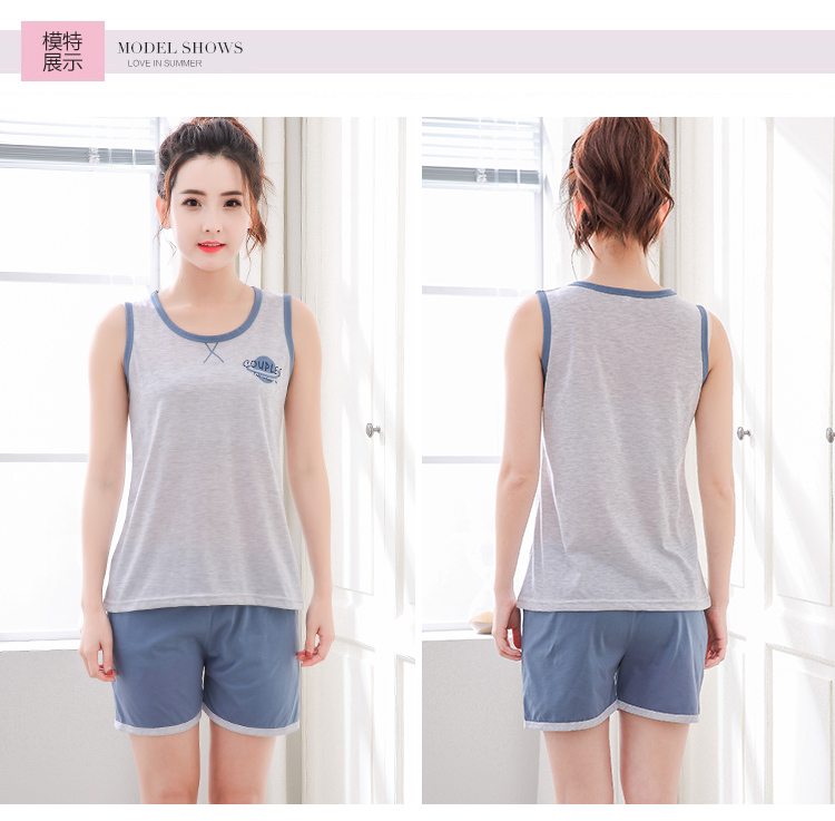 Mùa hè cotton vest đồ ngủ vài mùa hè nam giới và phụ nữ có thể mặc cotton không tay quần short cartoon dịch vụ nhà phù hợp với kiểu đồ bộ