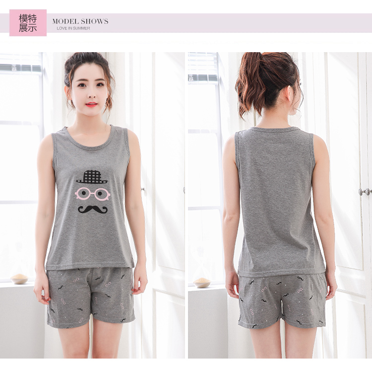 Mùa hè cotton vest đồ ngủ vài mùa hè nam giới và phụ nữ có thể mặc cotton không tay quần short cartoon dịch vụ nhà phù hợp với kiểu đồ bộ