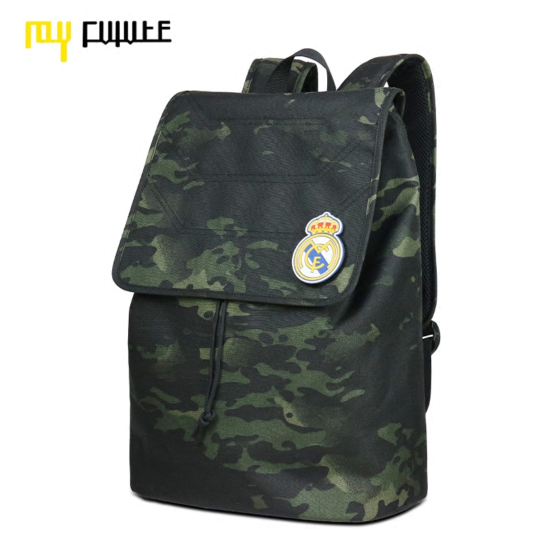 MYFUTURE My road harness mouth backpack Men's and women's clamshell drawstring bucket bag School bag Travel outdoor camouflage bag