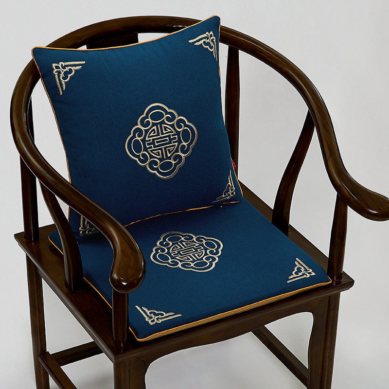 Cotton and linen embroidered circle chair cushion removable and washable non-slip tea chair cushion dining chair cushion thickened sponge cushion cover custom