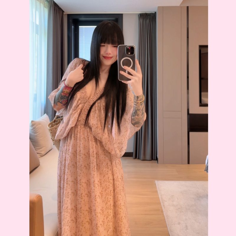 【Tuo Tuo Ye】Light Summer Pink Dress A-Line Waist-Cinching Long Dress Gentle Style High-End Elegant Dress for Women Summer 【Tuo Tuo Ye】Light Summer Pink Dress A-Line Waist-Cinching Long Dress Gentle Style High-End Elegant Dress for Women Summer