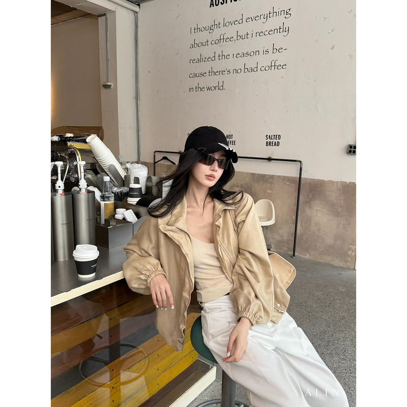 Alin【Manchester Diary】Tencel Acetate American-Style Lapel Jacket for Women, Autumn Drop-Shoulder Short Jacket Top Alin【Manchester Diary】Tencel Acetate American-Style Lapel Jacket for Women, Autumn Drop-Shoulder Short Jacket Top