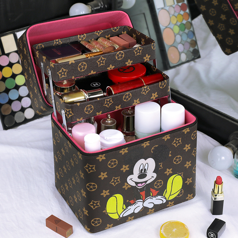 Makeup Bag High Face Value Woman Portable Super Capacity Cute Pint Containing Box Ins Wind Super Fire Mesh Red Box With Mirror