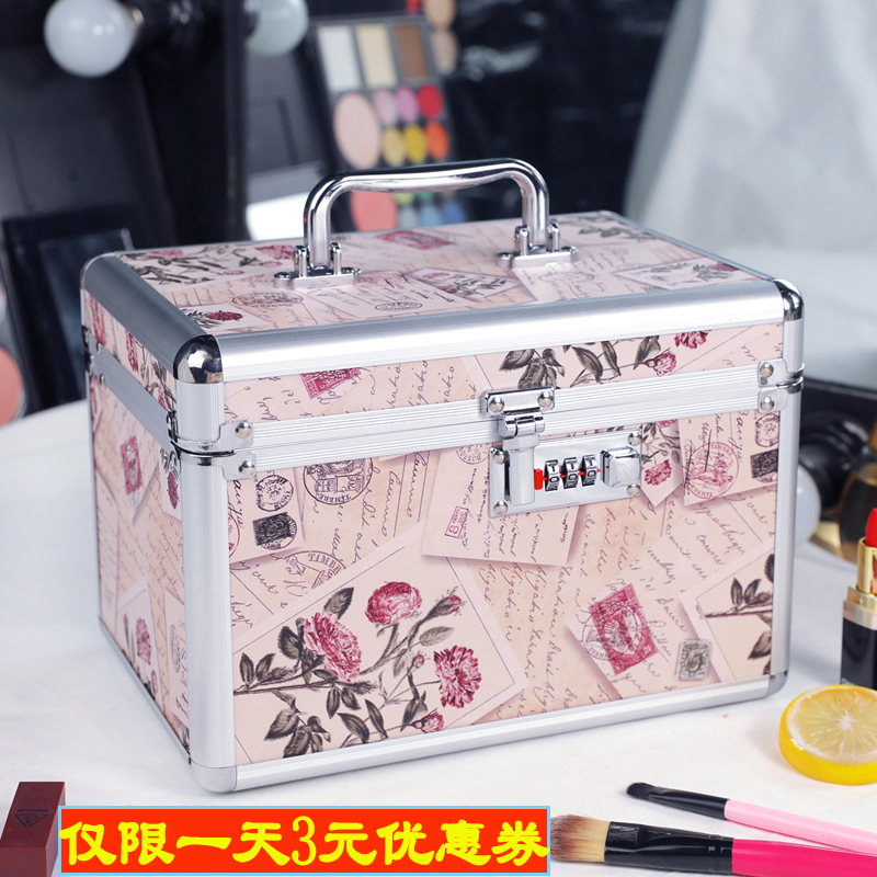 Aluminum alloy cosmetic case with lock 2021 new high-end large-capacity storage box for women's portable handbag double-layer