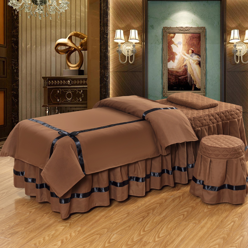 Beauty khăn trải giường cotton gia đình của vẻ đẹp tối giản pháp trị liệu massage salon Bốn cao cấp phong cách châu Âu giường rắn bao phủ với lỗ - Trang bị tấm mua khăn trải giường spa