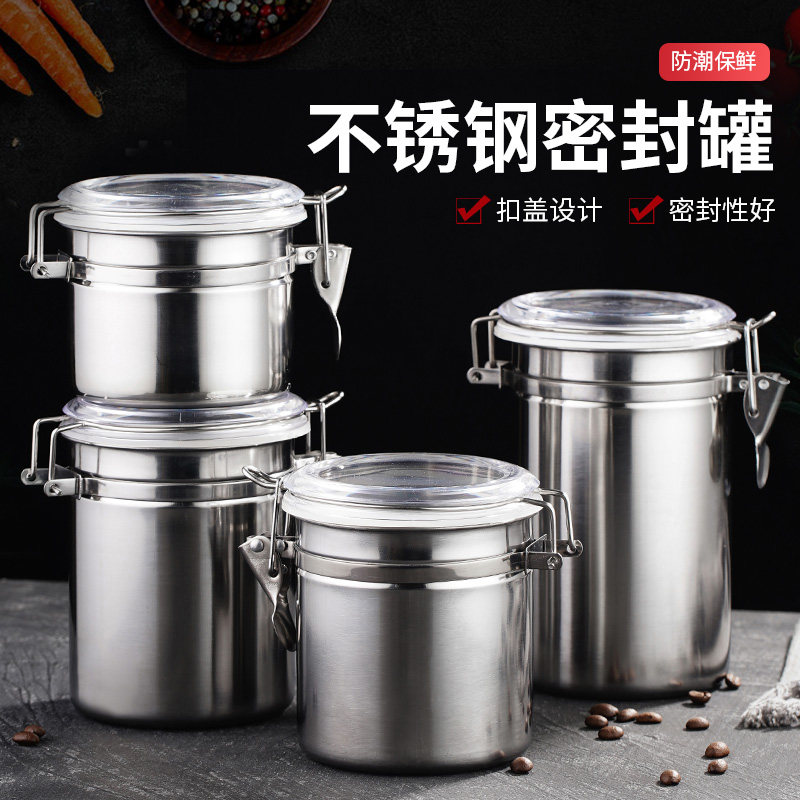 Stainless Steel Seal Tank Coffee Tank Candy Jar Powdered Milk Tea Leaf Jars Dried Fruit Jars Powder Jars Milk Tea Shop Supplies