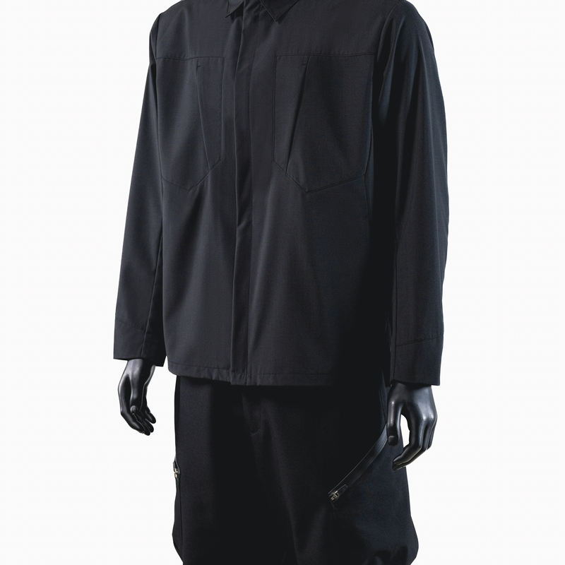 Costa Prima "Cera" Geometric Double Chest Pocket Shirt Jacket, Lightweight Functional Wool Blend Made in Japan