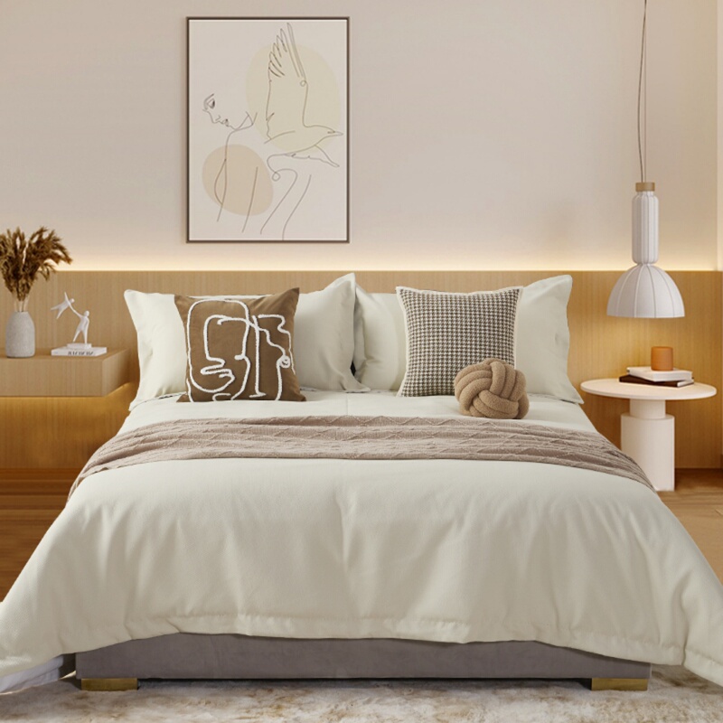 Exhibition Hall Model Room Furniture with Matching Bedding, Cream Style Wabi-Sabi Style, High-End Soft Decoration Multi-Piece Set, Khaki Black and White Exhibition Hall Model Room Furniture with Matching Bedding, Cream Style Wabi-Sabi Style, High-End Soft Decoration Multi-Piece Set, Khaki Black and White