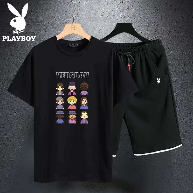 Playboy đầu mùa hè phù hợp với người đàn ông của nam giới thời trang mất đẹp trai mùa hè sinh viên váy tuổi teen ngắn tay áo thun T