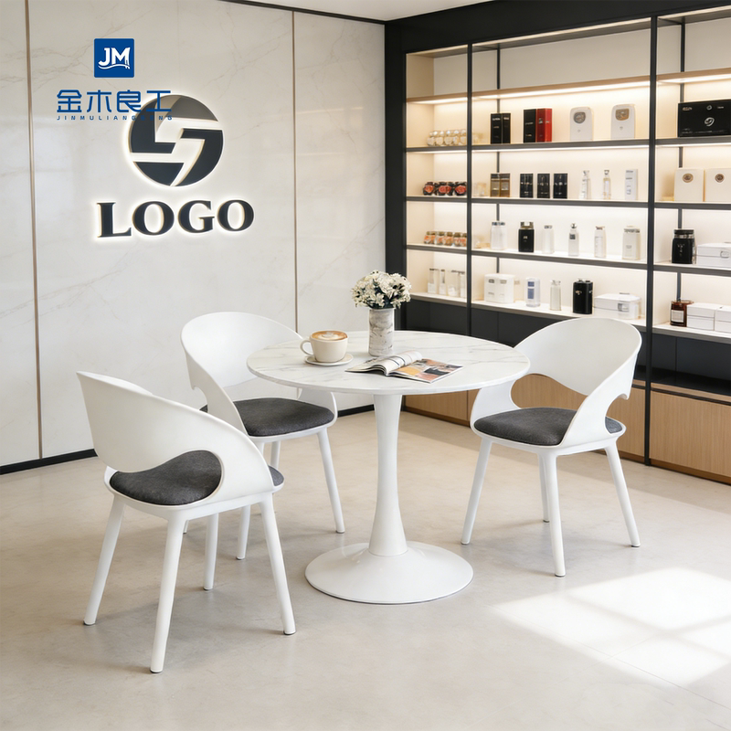 Negotiation Table and Chair Set, Rest Area, Reception, Small Round Table, Commercial Chair, Leisure White Round Slate Table for Meeting Guests