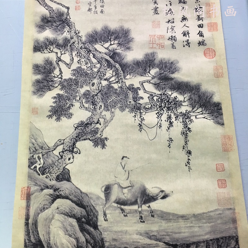 文革時代 字画 書画 絵巻 唐寅 唐伯虎 人物作品 北京文物指揮部作品封箱 唐寅唐伯虎葑田行犊图复古字画真迹微喷挂画仿古复制国画装饰画