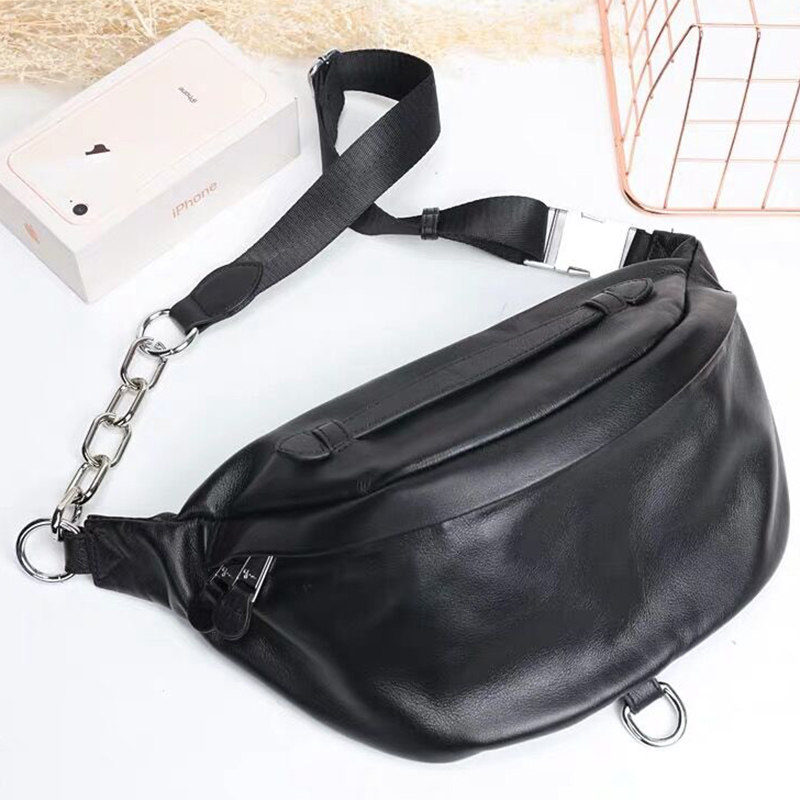 Leather chest bag women 2022 new head layer soft cowhide pocket ins all-match fashion Korean version trendy chain messenger bag