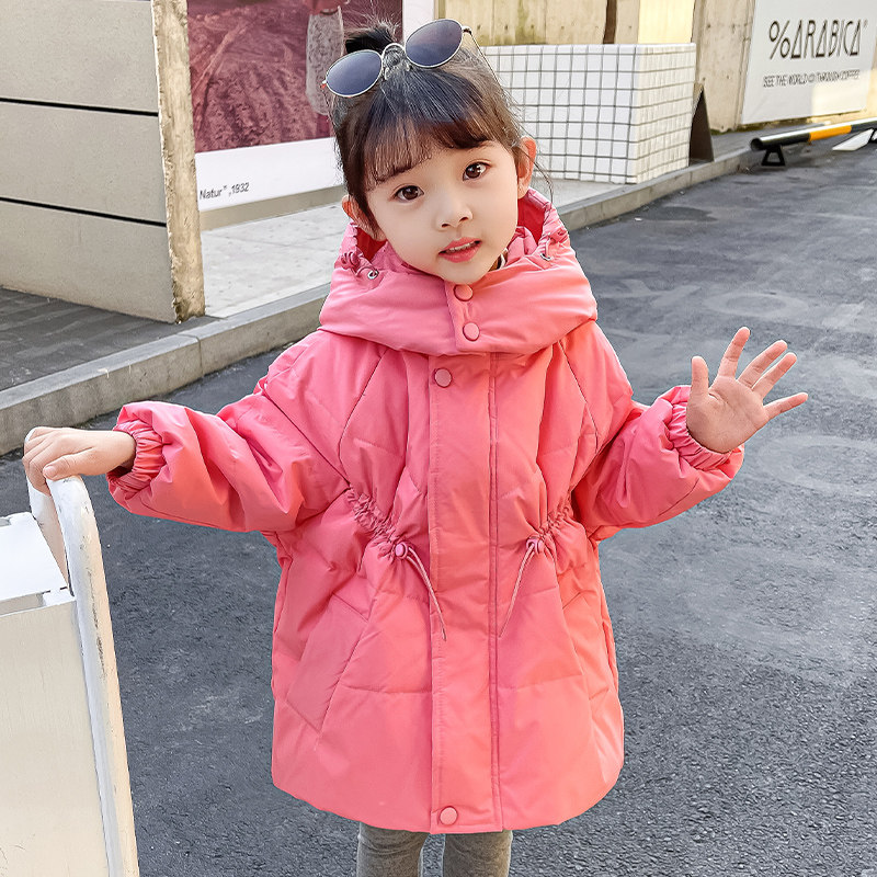 Girls' down jacket female baby white duck down 2023 new winter clothing foreign style children's thickened warm mid-length jacket