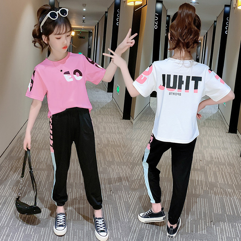 Girls' suits summer clothes 2022 net red new Western style children's sports two-piece suits girls short-sleeved casual clothes thin