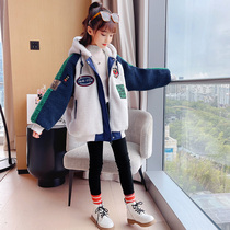 Girls coat plus thick autumn and winter 2023 new girls gas lamb winter dress childrens hair suit