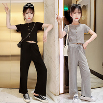 Girls Sports Package Network Red Ocean Gas 2023 New Summer Fashion of Big Child Ice Wide Legs