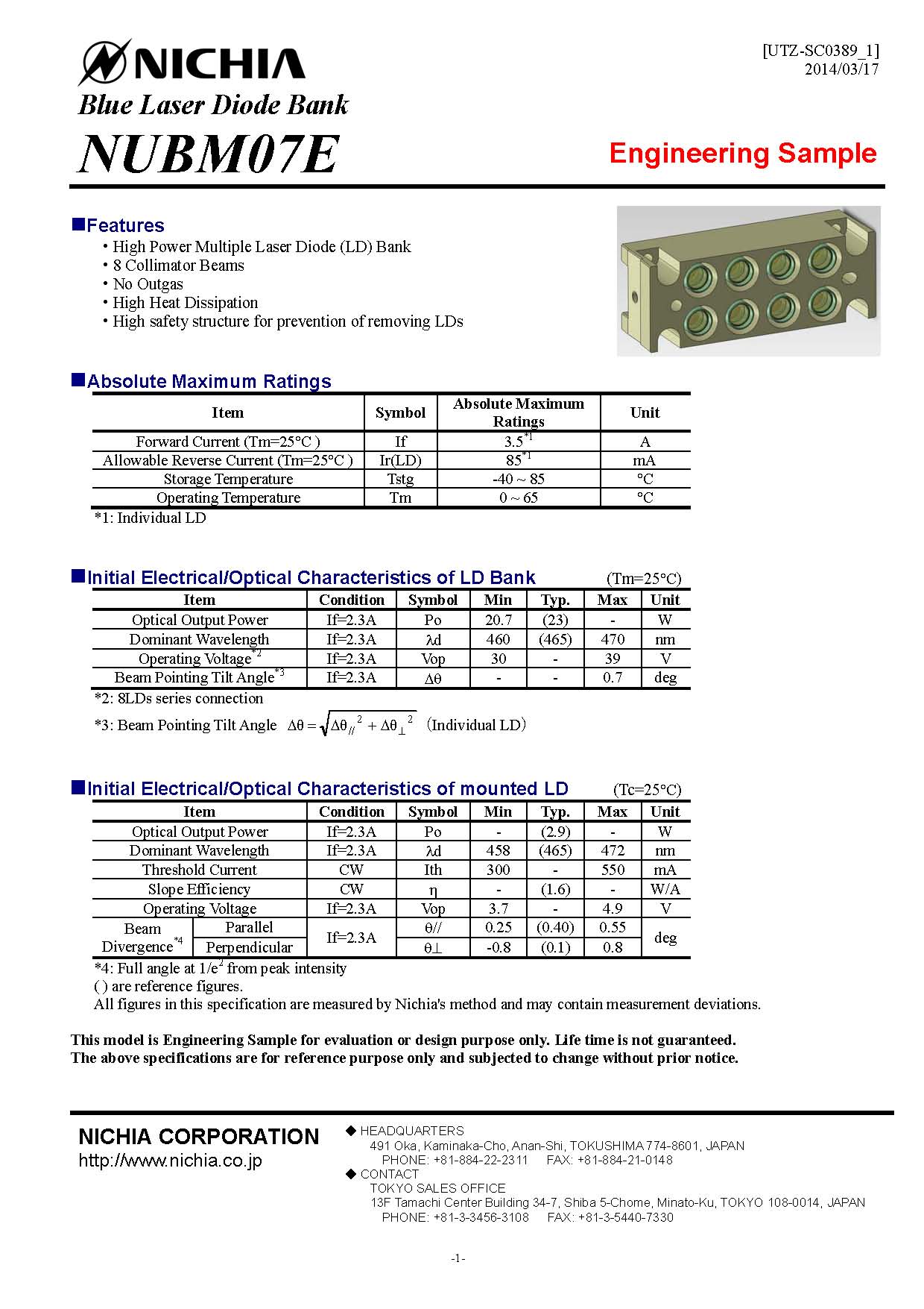 Description Picture 2 of item1PCS NUBM07E Blue 465nm 2.9W TO5-9mm High Power Laser Diode