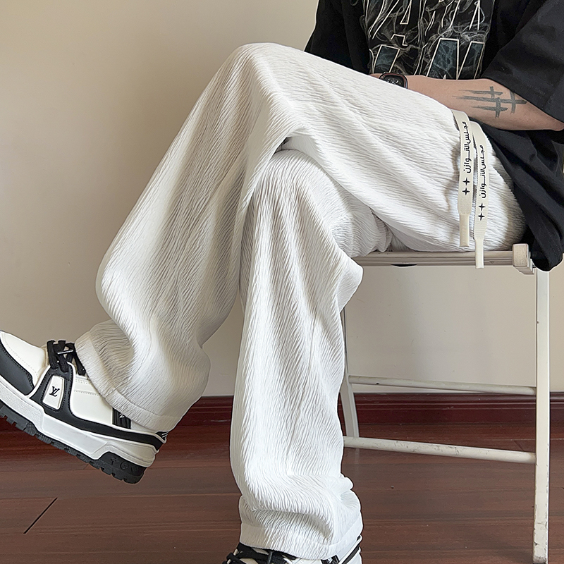 Kangshi Yishu Trendy Brand Ice Silk Pants for Men, Summer Thin Drapey Sports Pants, Straight Loose Versatile Casual Long Pants