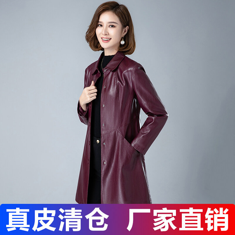 Real leather clothing woman medium long version swarm 2021 Spring autumn new Hainen sheep leather Korean version large size fashion jacket