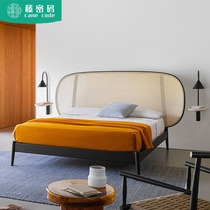 Customized Nordic retro rattan bed modern simple double bed 1 8 meters home master bedroom B&B hotel solid wood bed