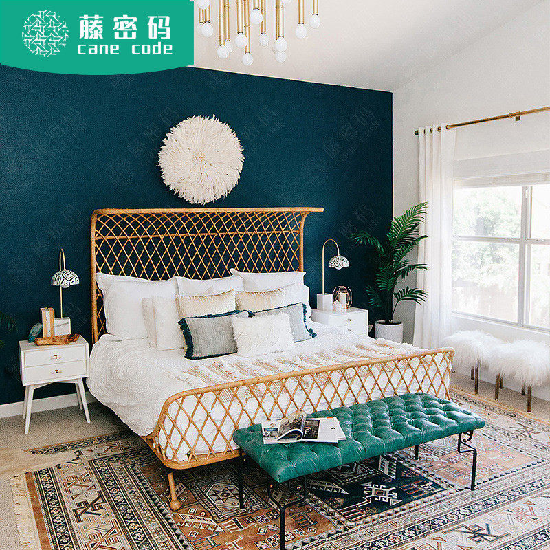 Rattan password Nordic rattan art ins wind Indonesian rattan bed creative natural pure rattan homestay furniture inn double bed