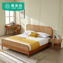 Rattan code natural real rattan designer 1 8m double bed Nordic solid wood bed hotel B&B sleeping rattan bed