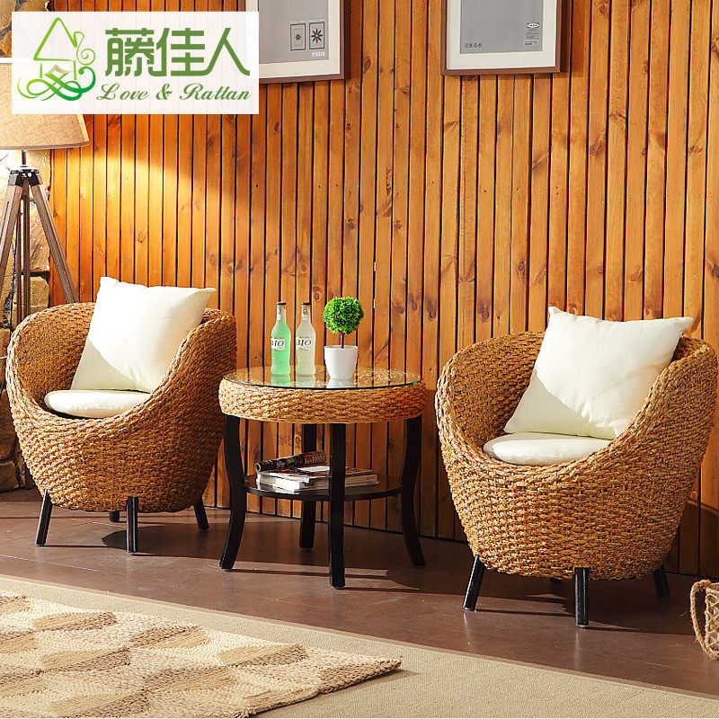 Rattan Chair Leisure Chair Balcony Table and Chair Rattan Chair Coffee Table Three-piece Combination Rattan Table and Chair Leisure Chair Hotel Leisure TD