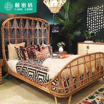 Rattan coded rattan bed double bed pure rattan natural rattan bed bedroom 1 8m large bed Nordic B&B furniture ins