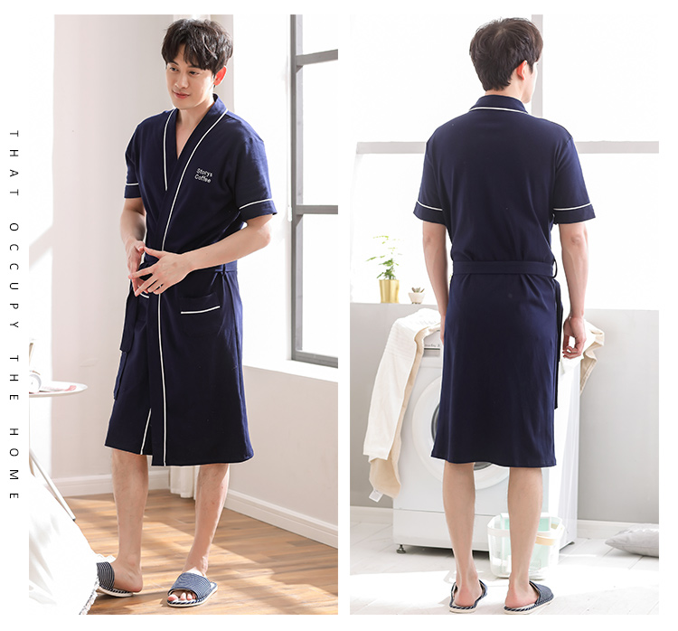 Áo ngủ nam mùa hè yukata cotton yukata áo choàng và áo choàng nightdress nam áo mùa hè dài mỏng đồ ngủ