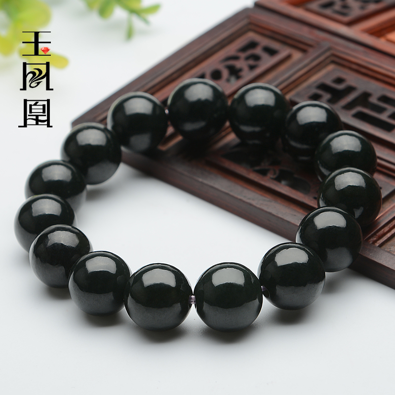 Jade Phoenix Natural Xinjiang Hetian jade ink Jade hand men and women hand string round beads Jade hand couple jade ware