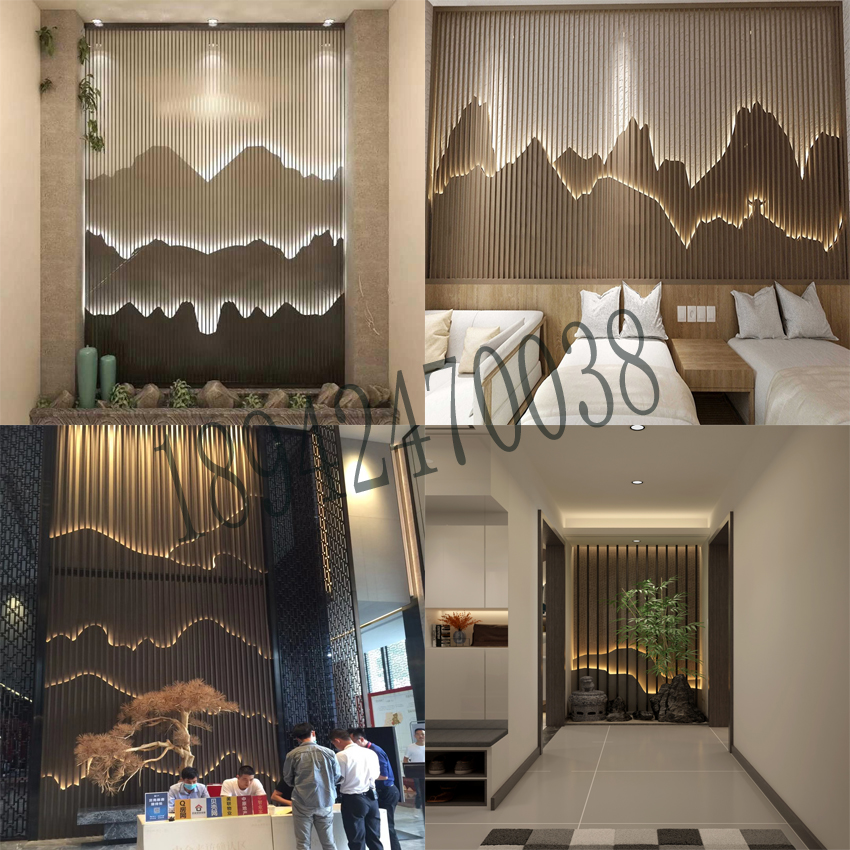 Stainless steel screen fake landscape painted into titanium metal partition background wall custom