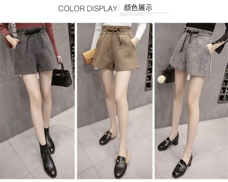 Quần short len ​​nữ quần ống rộng 2018 thu đông 2018 phiên bản mới của Hàn Quốc của quần bốt cao cổ hoang dã mỏng và len bên ngoài mặc mùa đông