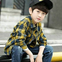  Shirt boys brushed autumn 2021 new childrens pure cotton plaid shirt middle and large childrens western style Korean style tide