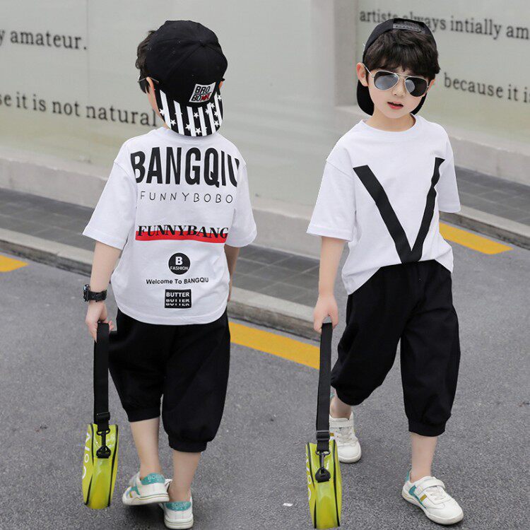 Boys summer suit 2023 new childhood handsome boy's handsome boy's clothing red fashion brand