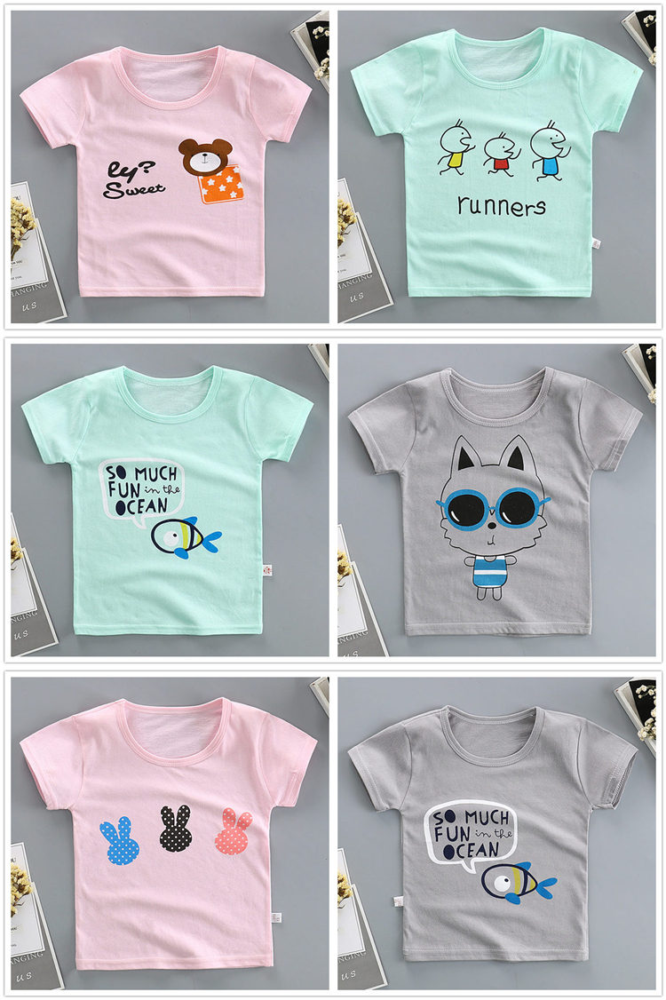 Trẻ em mùa hè ngắn tay T-Shirt bé cotton nửa tay áo sơ mi bé 0-6 tuổi nam giới và phụ nữ bé mỏng quần áo trẻ em