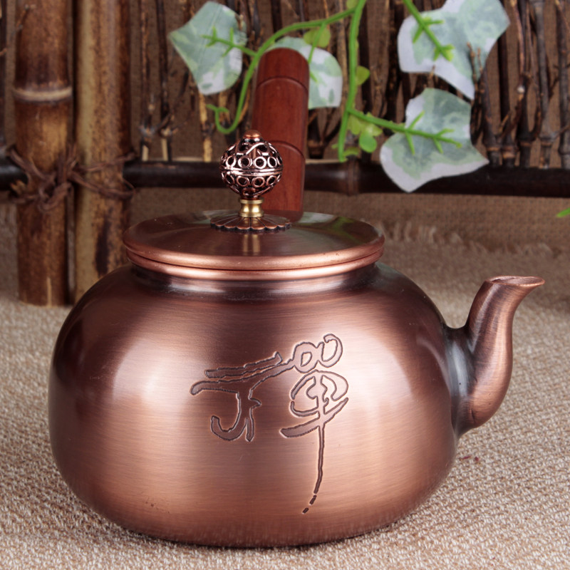 Flower pears wood handle side to hand bronze pot Japanese hand painted red copper tea set imitation ancient side to cook teapot 500ml