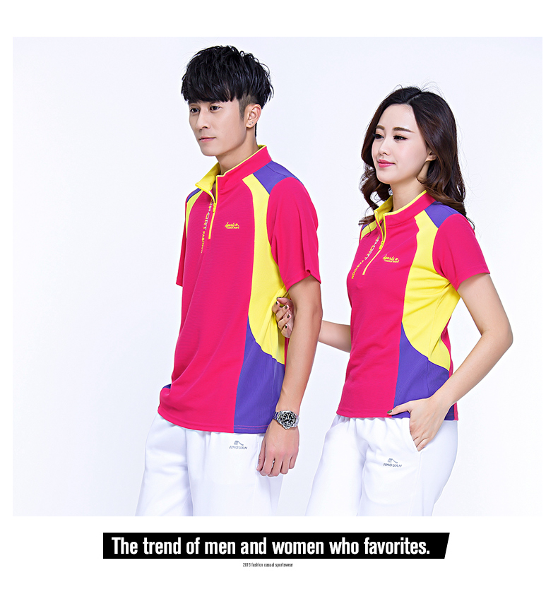 Jin Guan Mùa hè sấy khô nhanh áo thun nữ ngắn tay nửa khóa thể thao Bộ trò chơi Lễ khai mạc Nhóm thể thao - Thể thao sau bộ quần áo thể thao nam