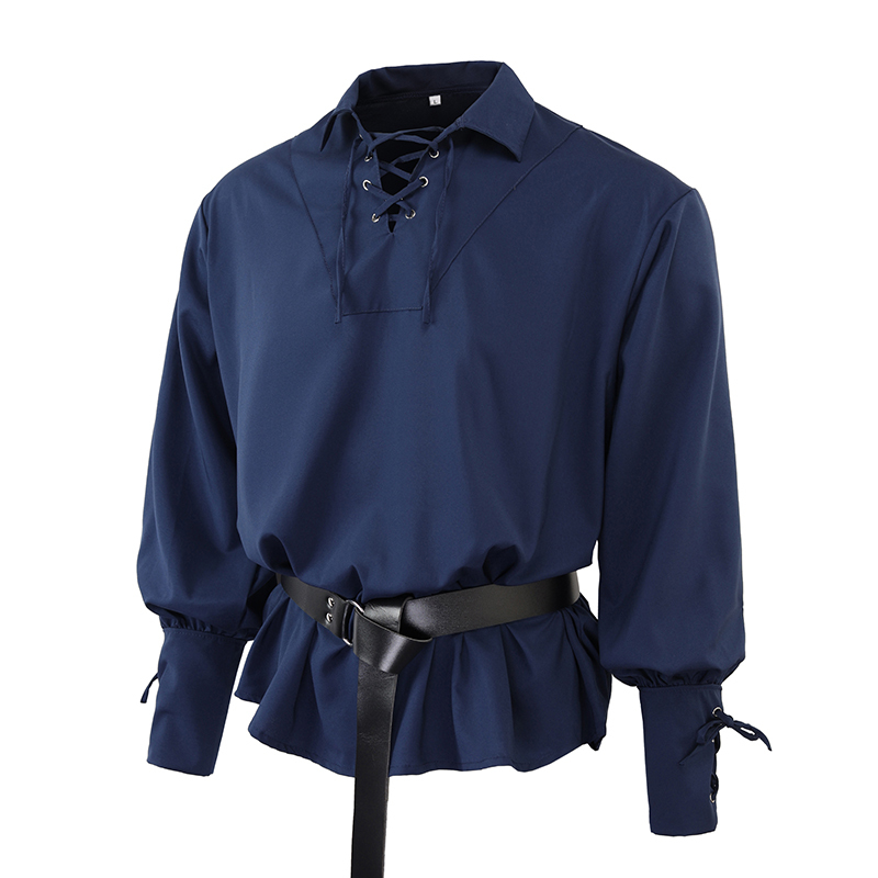 European Retro Men's Clothing Medieval Drama Stage Performance Top Solid Color Loose Cuff Tie Men's Shirt