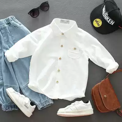 Children's shirt boys cotton white little girl shirt Spring and Autumn long sleeve baby children's clothing spring coat Korean version