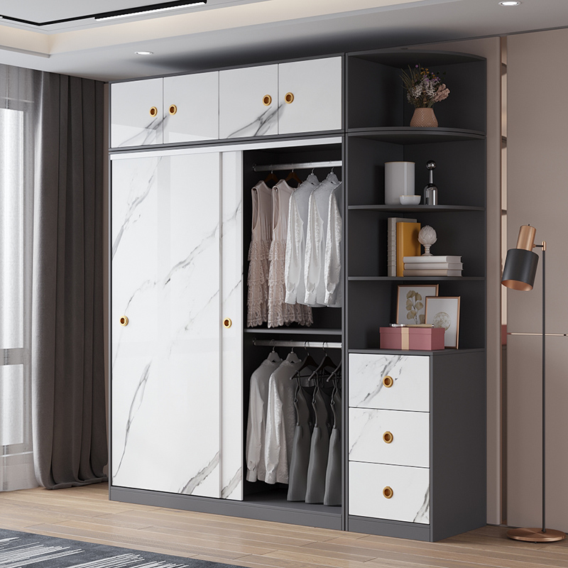 Light luxury sliding door wardrobe home bedroom solid wood simple storage locker modern small apartment large wardrobe