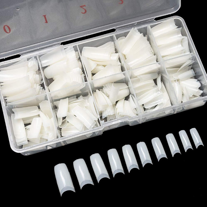 500-Piece Box of French-Style Half-Stick and Full-Stick Acrylic Nail Tips, 10 Sizes