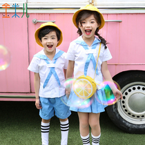 New Kindergarten Garden Suit Summer Clothing Navy Wind School Uniforms Elementary School Kids Class Clothes Custom Short Sleeve Shirt Suit