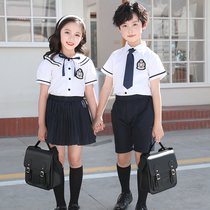 Kindergarten costume summer costume elementary school uniform summer pure cotton short sleeve suit British children's class suit graduation photo