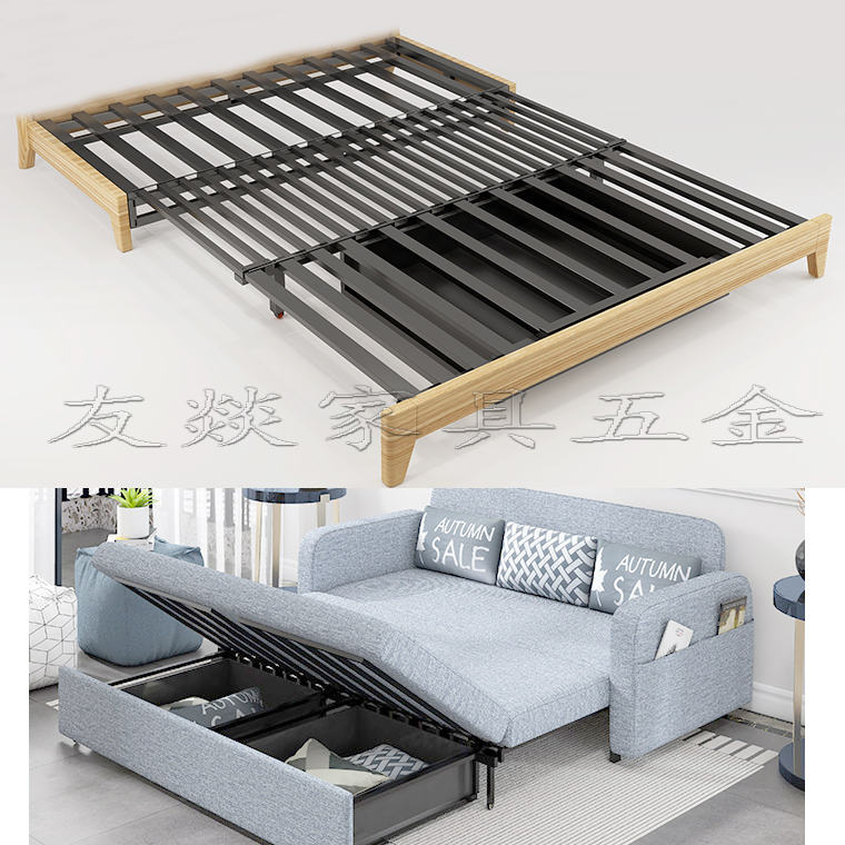 Multifunctional sofa folding bed hardware hidden drawer three-pull rib iron frame sofa dual-purpose telescopic accessories
