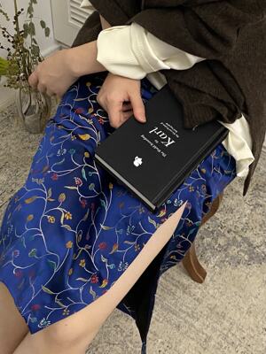 GinGarden Museum Blue New Chinese-style silk brocade surface jacquard vintage versatile skirt straight skirt